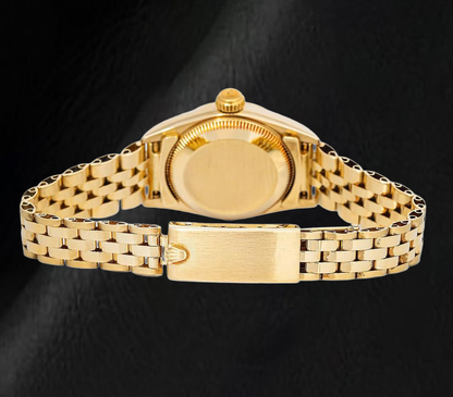 Rolex 67197 Oyster Prepetual Black Stick Dial 24mm Yellow Gold Ladies Watch