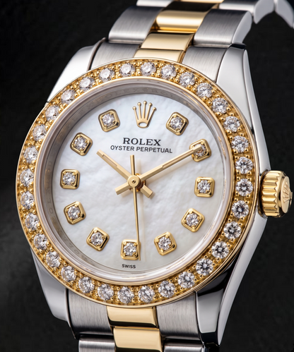 Rolex 6719 26 mm Two Tone Bracelet Mother Of Pearl Diamond Dial Ladies Watch