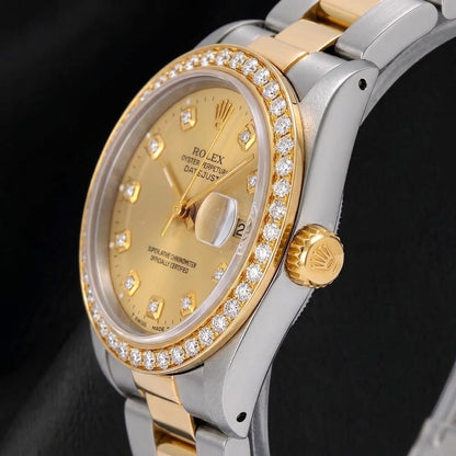 Rolex 68273 Datejust 31mm Champagne Diamond Dial Two Tone Watch