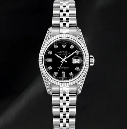 Rolex 6916 Black Diamond Dial 26mm Fluted Bezel Stainless Steel Watch