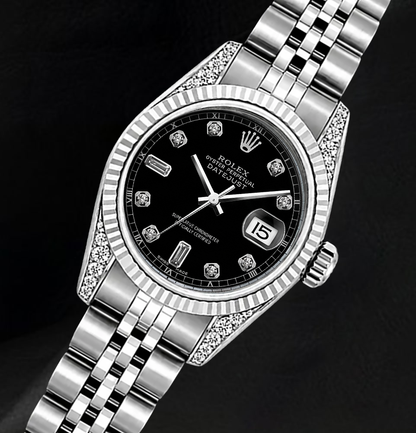 Rolex 6916 Black Diamond Dial 26mm Fluted Bezel Stainless Steel Watch