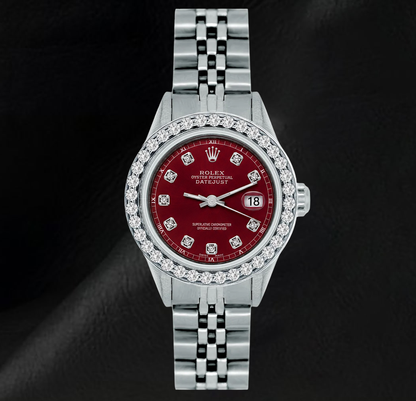 Rolex 6916 Datejust 26mm Red Diamond Dial Stainless Steel Diamond Bezel Watch