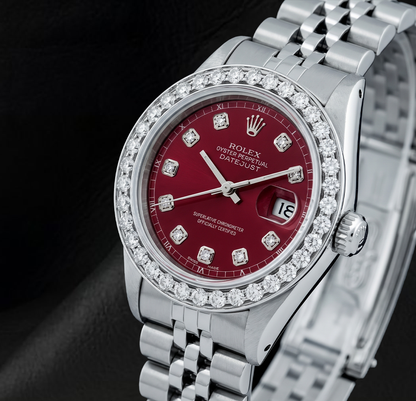 Rolex 6916 Datejust 26mm Red Diamond Dial Stainless Steel Diamond Bezel Watch