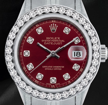 Rolex 6916 Datejust 26mm Red Diamond Dial Stainless Steel Diamond Bezel Watch