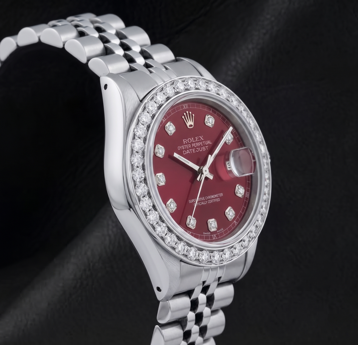 Rolex 6916 Datejust 26mm Red Diamond Dial Stainless Steel Diamond Bezel Watch
