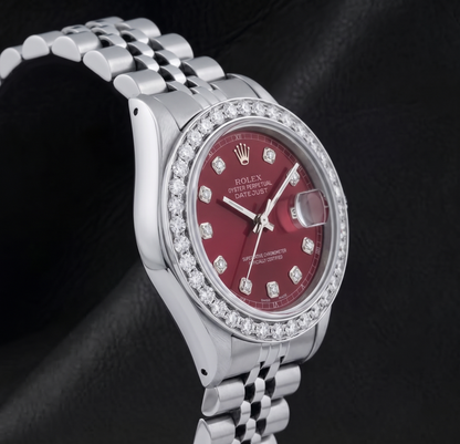 Rolex 6916 Datejust 26mm Red Diamond Dial Stainless Steel Diamond Bezel Watch