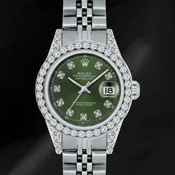 Rolex 6916 Datejust Green Diamond Dial 26mm Diamond Bezel Steel Watch