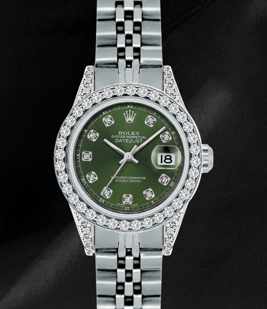 Rolex 6916 Datejust Green Diamond Dial 26mm Diamond Bezel Steel Watch