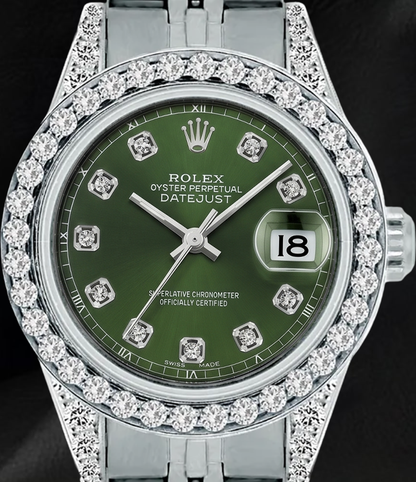 Rolex 6916 Datejust Green Diamond Dial 26mm Diamond Bezel Steel Watch