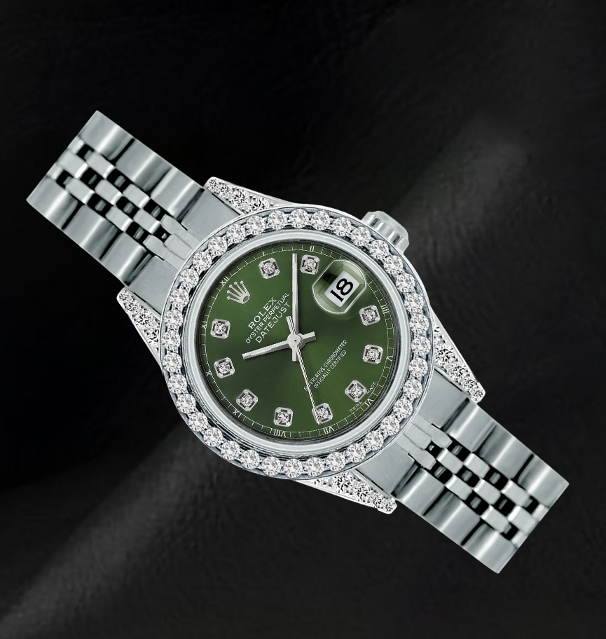 Rolex 6916 Datejust Green Diamond Dial 26mm Diamond Bezel Steel Watch
