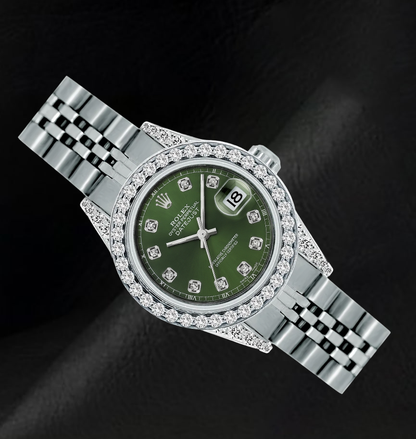 Rolex 6916 Datejust Green Diamond Dial 26mm Diamond Bezel Steel Watch