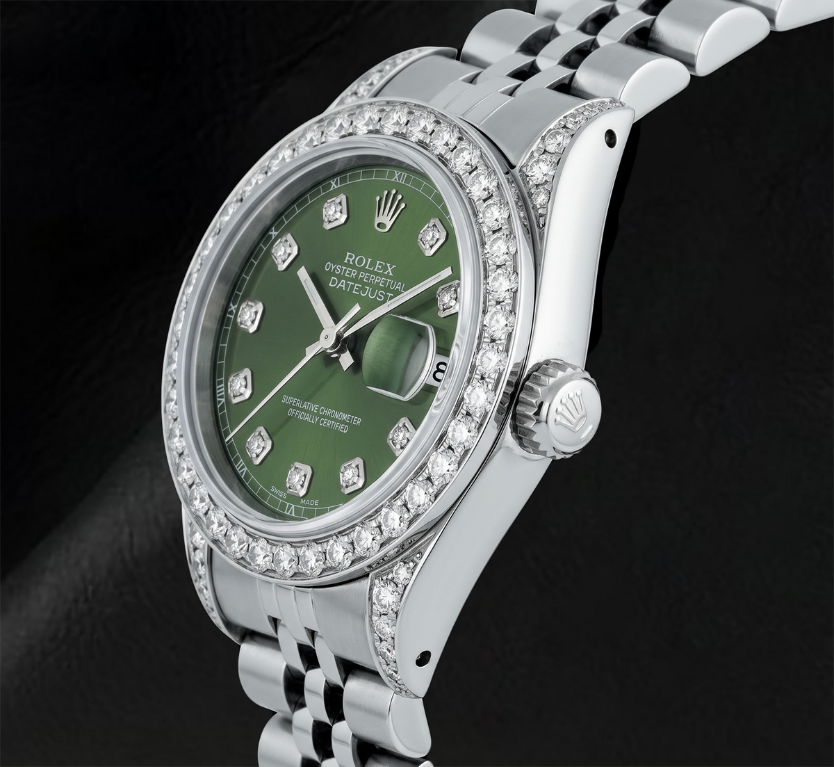 Rolex 6916 Datejust Green Diamond Dial 26mm Diamond Bezel Steel Watch