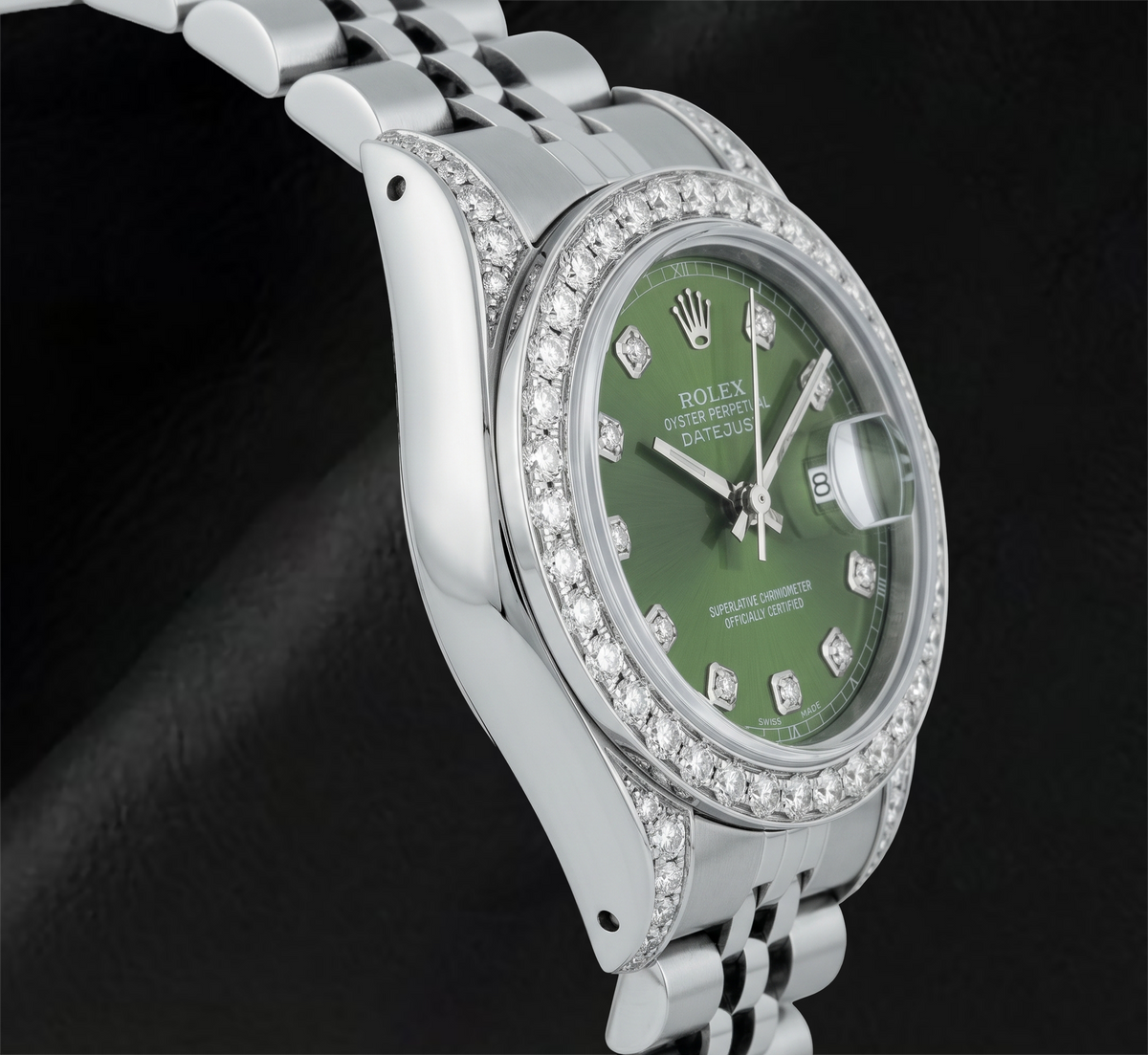 Rolex 6916 Datejust Green Diamond Dial 26mm Diamond Bezel Steel Watch