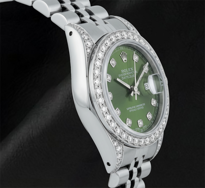 Rolex 6916 Datejust Green Diamond Dial 26mm Diamond Bezel Steel Watch