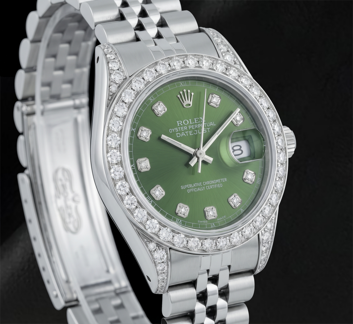 Rolex 6916 Datejust Green Diamond Dial 26mm Diamond Bezel Steel Watch