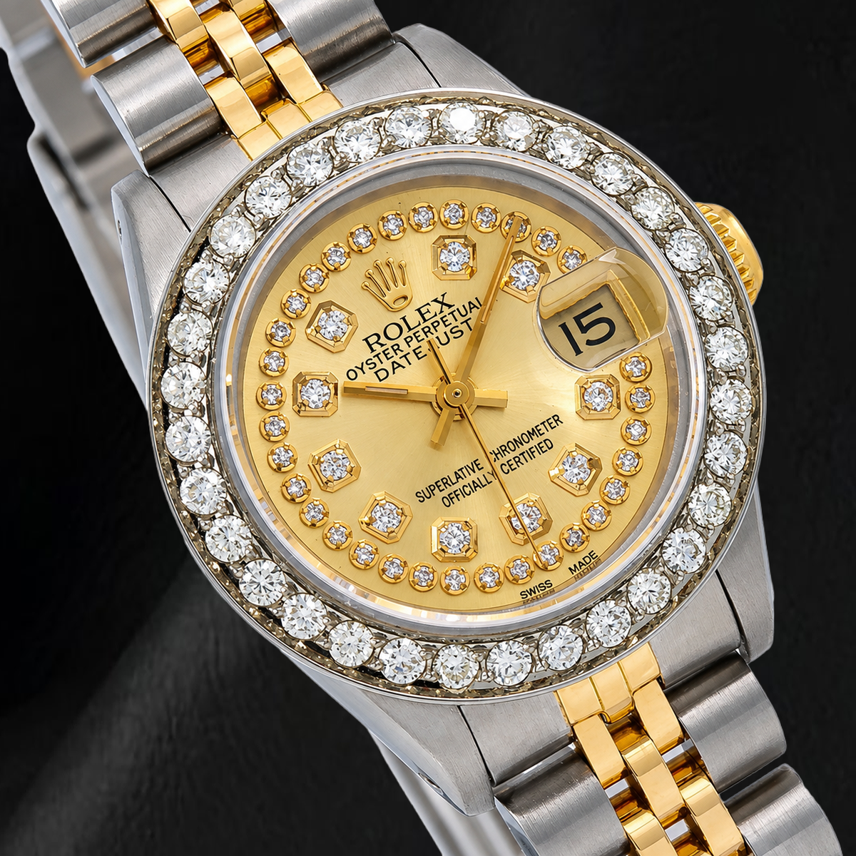 Rolex 69173 Datejust 26mm Champagne String Diamond Dial Two Tone Watch