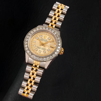 Rolex 69173 Datejust 26mm Champagne String Diamond Dial Two Tone Watch