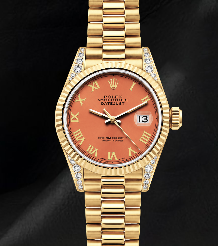 Rolex 69178 Datejust 26mm Orange Roman Dial Yellow Gold Watch 18K