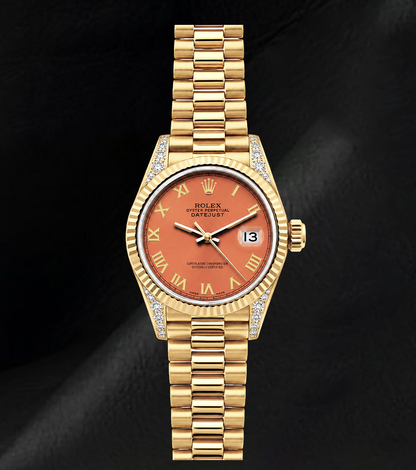 Rolex 69178 Datejust 26mm Orange Roman Dial Yellow Gold Watch 18K