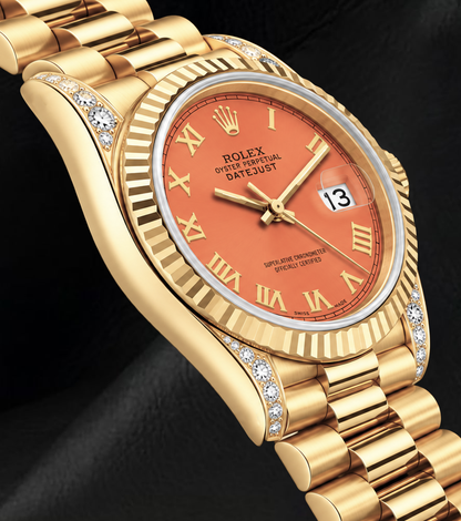 Rolex 69178 Datejust 26mm Orange Roman Dial Yellow Gold Watch 18K
