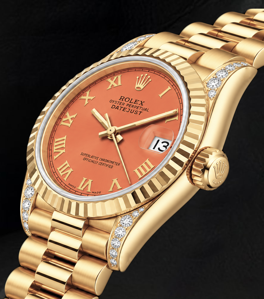 Rolex 69178 Datejust 26mm Orange Roman Dial Yellow Gold Watch 18K