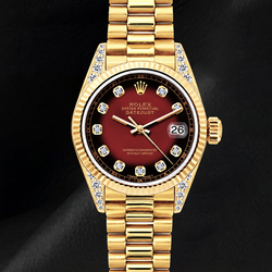 Rolex 69178 Datejust 26mm Red Diamond Dial Yellow Gold President Bracelet 18K Watch