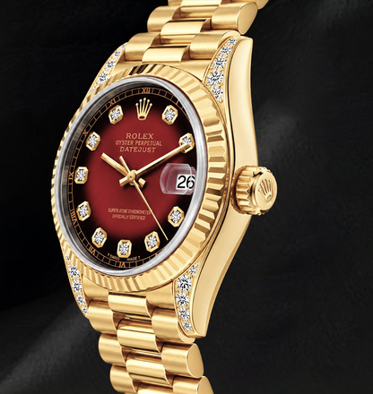 Rolex 69178 Datejust 26mm Red Diamond Dial Yellow Gold President Bracelet 18K Watch