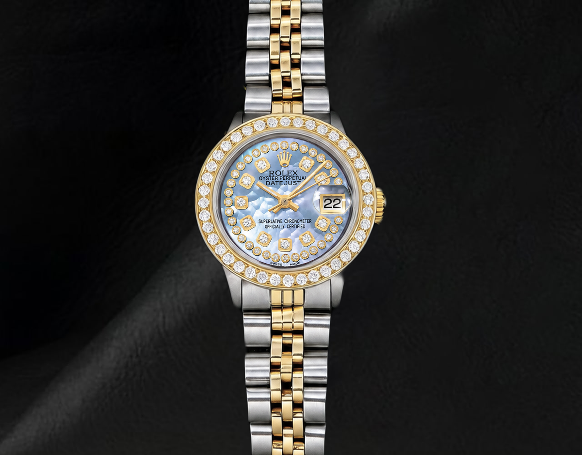 Rolex 6917 26mm Datejust Blue String Mother of Pearl Diamond Dial Two Tone Watch