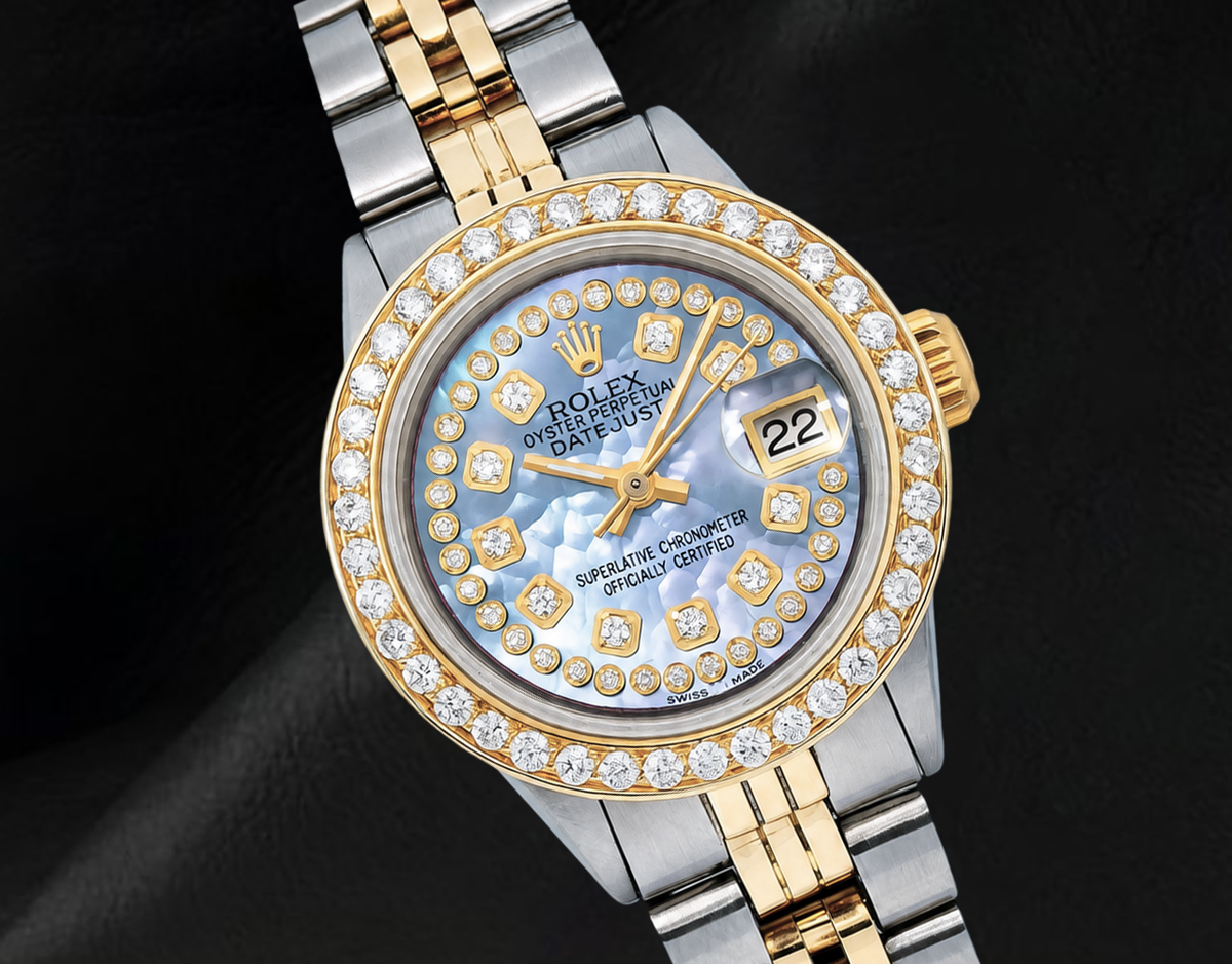 Rolex 6917 26mm Datejust Blue String Mother of Pearl Diamond Dial Two Tone Watch