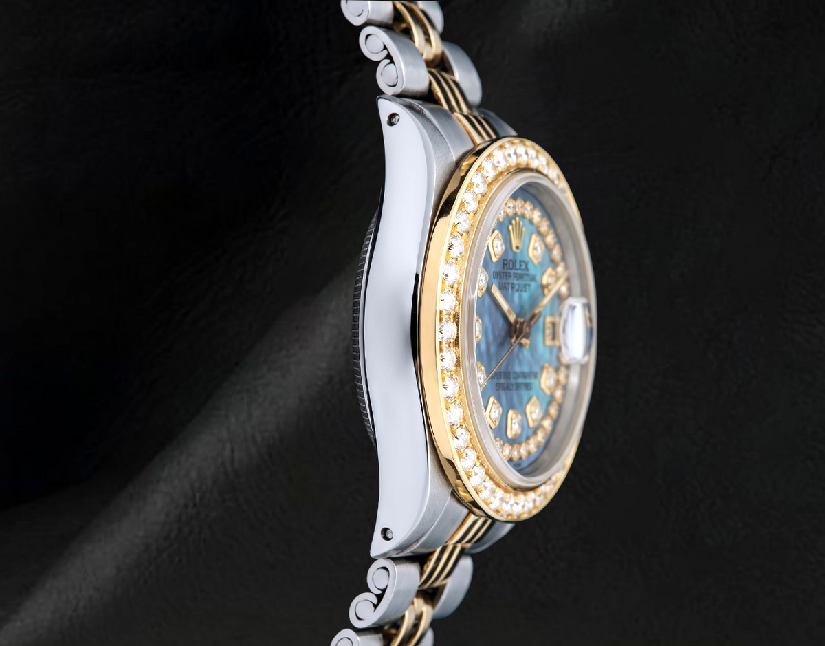 Rolex 6917 26mm Datejust Blue String Mother of Pearl Diamond Dial Two Tone Watch