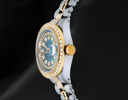 Rolex 6917 26mm Datejust Blue String Mother of Pearl Diamond Dial Two Tone Watch