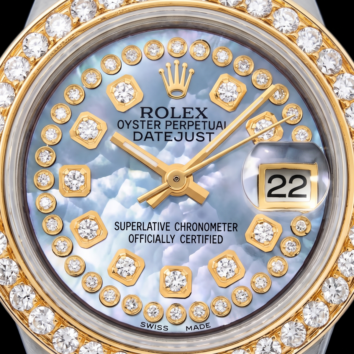 Rolex 6917 26mm Datejust Blue String Mother of Pearl Diamond Dial Two Tone Watch