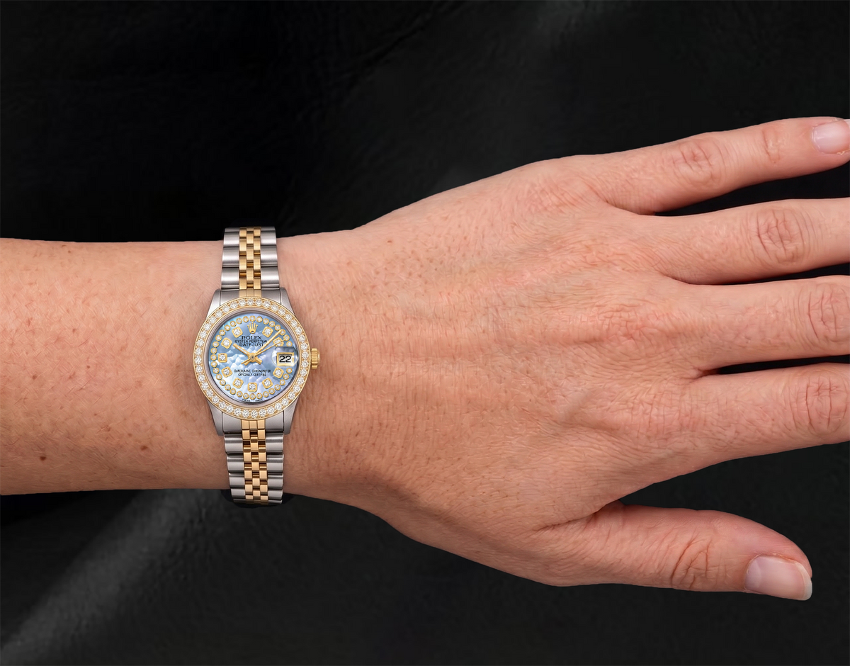 Rolex 6917 26mm Datejust Blue String Mother of Pearl Diamond Dial Two Tone Watch
