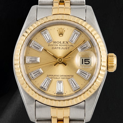 Rolex 6917 Datejust 26mm Champagne Baguette Diamond Dial Two Tone Watch