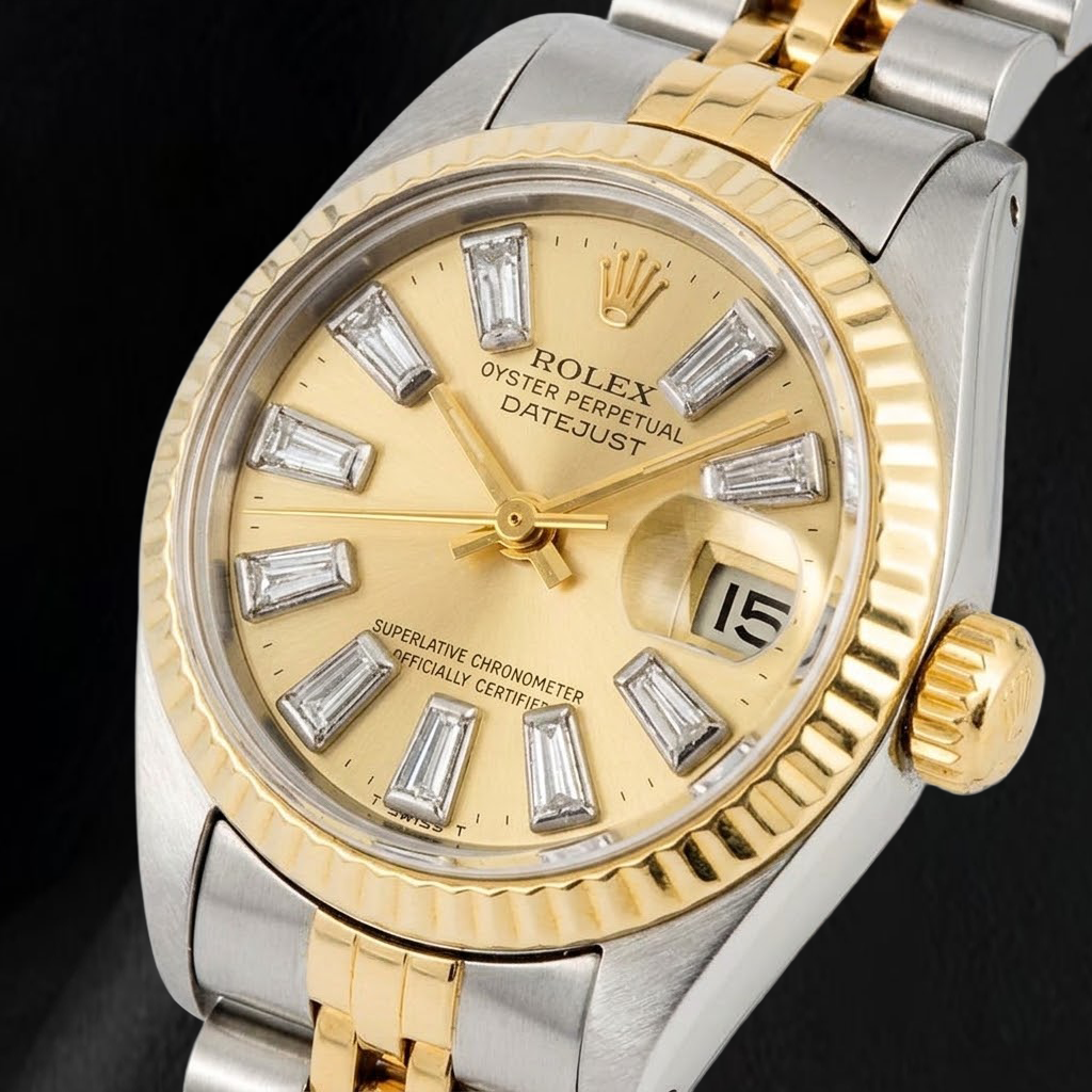 Rolex 6917 Datejust 26mm Champagne Baguette Diamond Dial Two Tone Watch