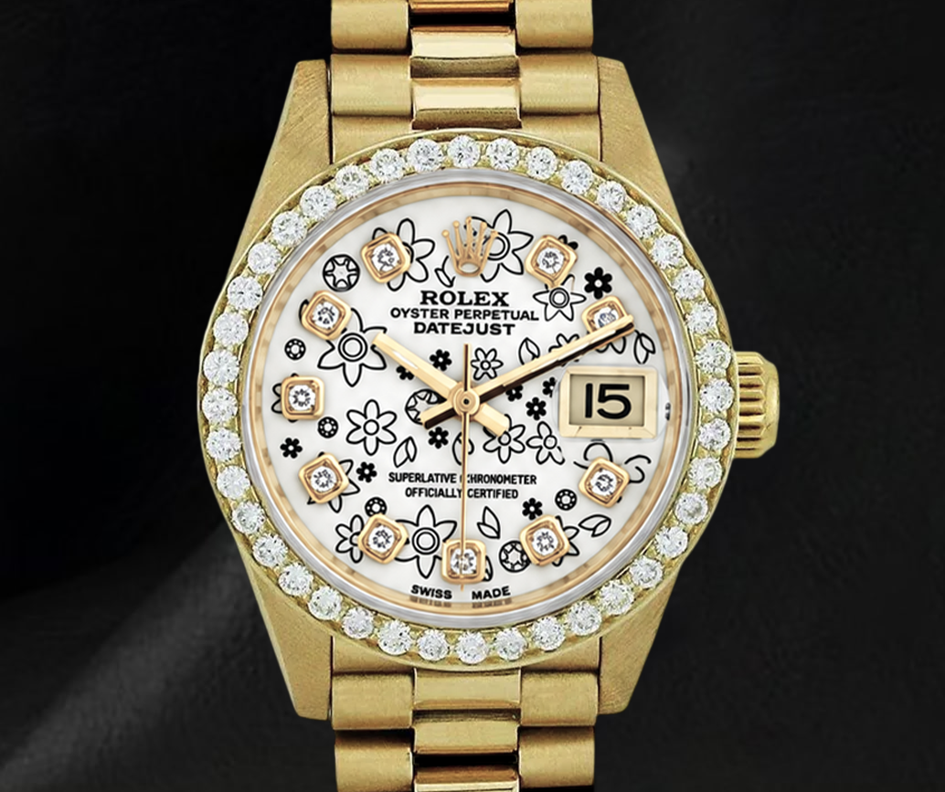 Rolex 6917 Datejust 26mm Floral Diamond Dial President Bracelet Two Tone 18K Watch
