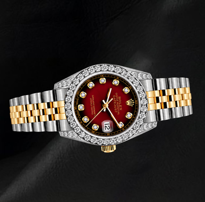 Rolex 6917 Datejust 26mm Red Diamond Dial Diamond Two Tone Watch
