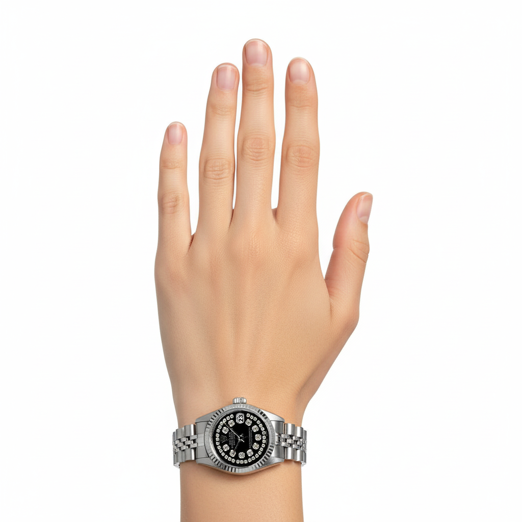 Rolex Black Double Ss Jubilee Bracelet Lady Datejust Watch