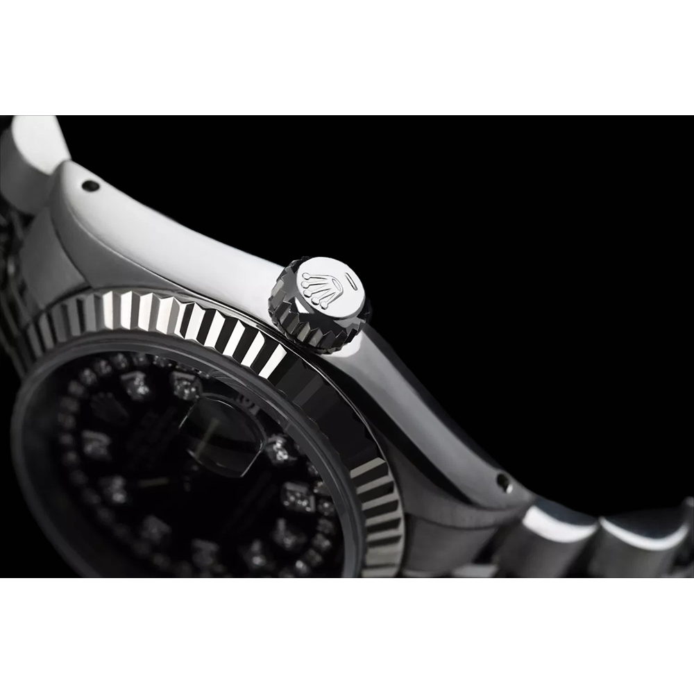 Rolex Black Double Ss Jubilee Bracelet Lady Datejust Watch