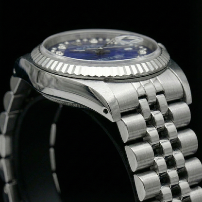 Rolex Blue Double Row Diamond Dial Ss Jubilee Datejust Watch