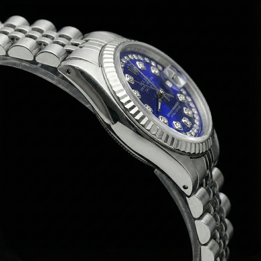 Rolex Blue Double Row Diamond Dial Ss Jubilee Datejust Watch