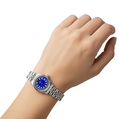 Rolex Blue Double Row Diamond Dial Ss Jubilee Datejust Watch P2