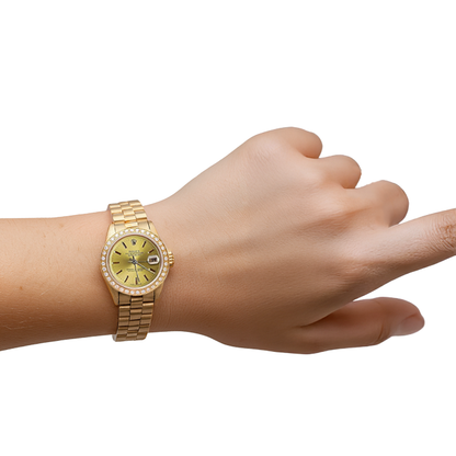 Rolex Champagne Stick Dial President Watch Dj Diamond Bezel Yg P2