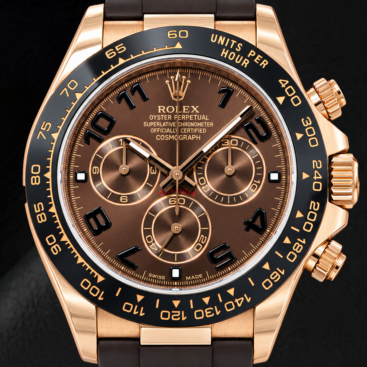 Rolex Cosmograph Daytona 116515LN 40mm Chocolate Arabic Dial Brown Rubber Strap Watch