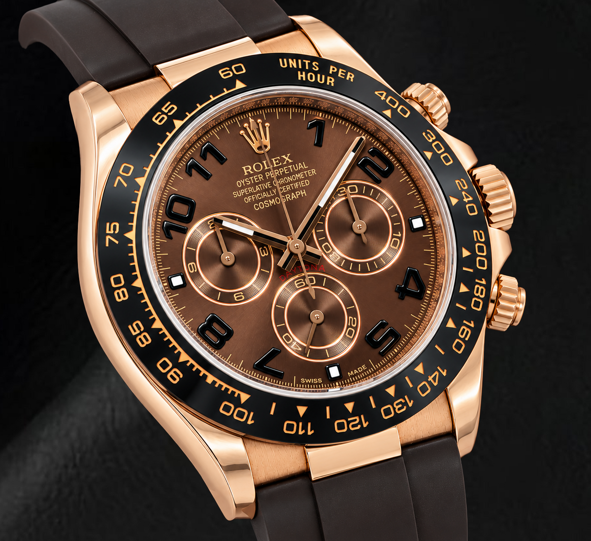 Rolex Cosmograph Daytona 116515LN 40mm Chocolate Arabic Dial Brown Rubber Strap Watch