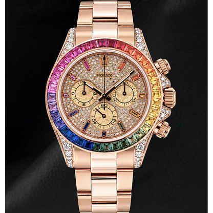 Rolex Cosmograph Daytona 40mm 116505 Diamond Paved Rainbow Hour Dial Rose Gold Watch
