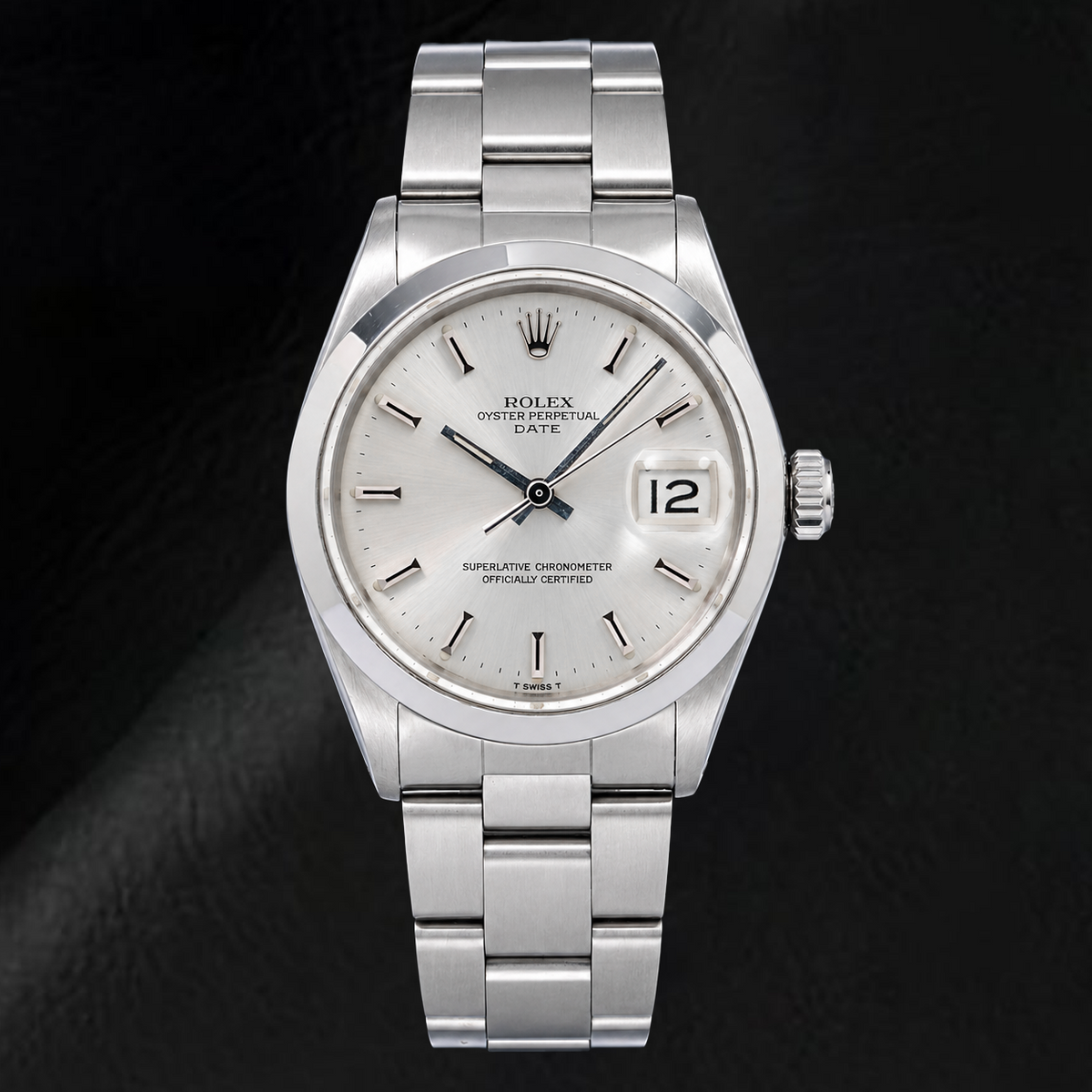 Rolex Date 1500 34mm Silver Stick Dial Stainless Steel Watch