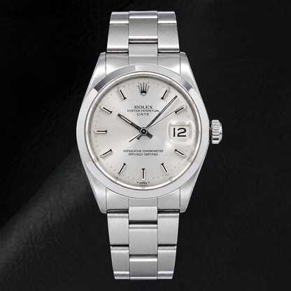 Rolex Date 1500 34mm Silver Stick Dial Stainless Steel Watch