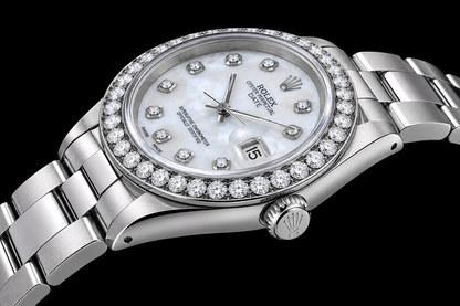 Rolex Date 1500 34mm White Mother of Pearl Diamond Dial Stainless Steel 