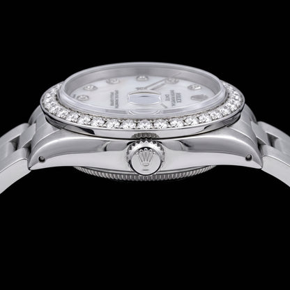Rolex Date 1500 34mm White Mother of Pearl Diamond Dial Stainless Steel 